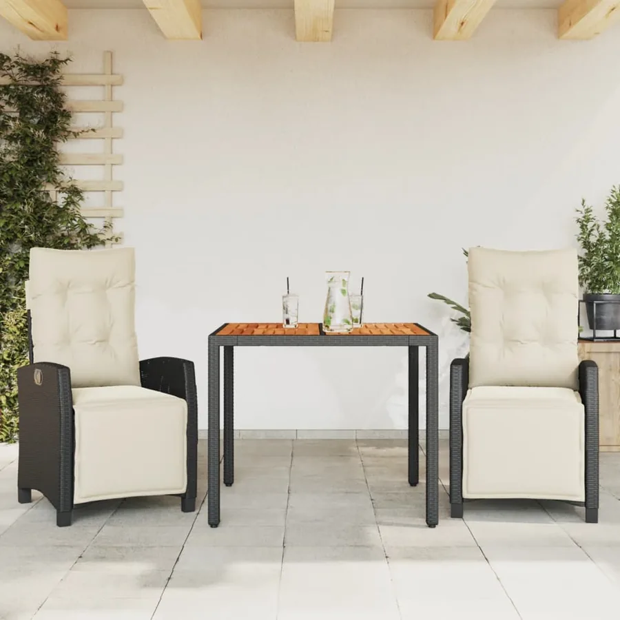 Ensemble à manger de jardin avec coussins 3 pcs Noir
