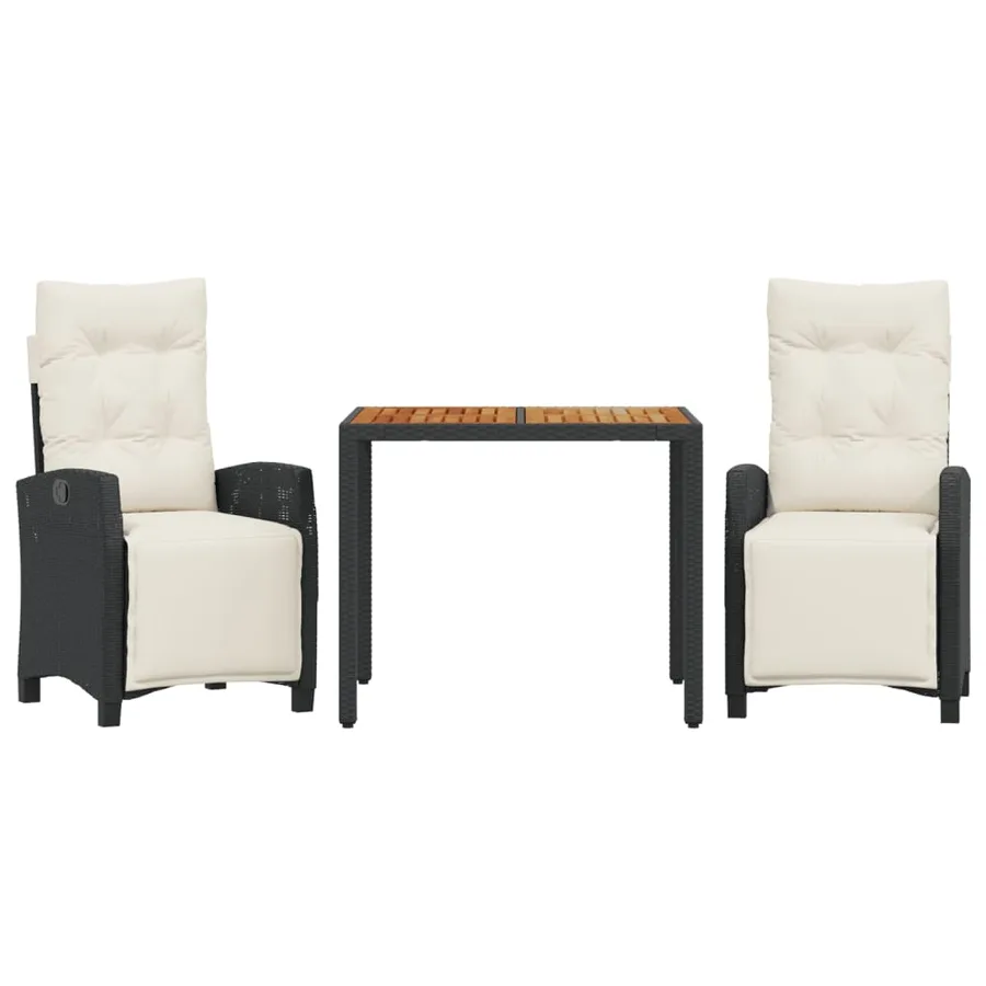 Ensemble à manger de jardin avec coussins 3 pcs Noir - 2