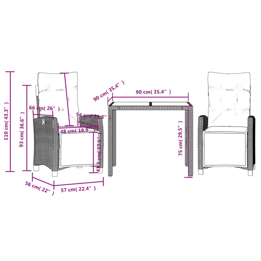 Ensemble à manger de jardin avec coussins 3 pcs Noir - 9