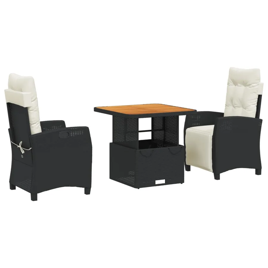 Ensemble à manger de jardin avec coussins 3 pcs Noir - 2