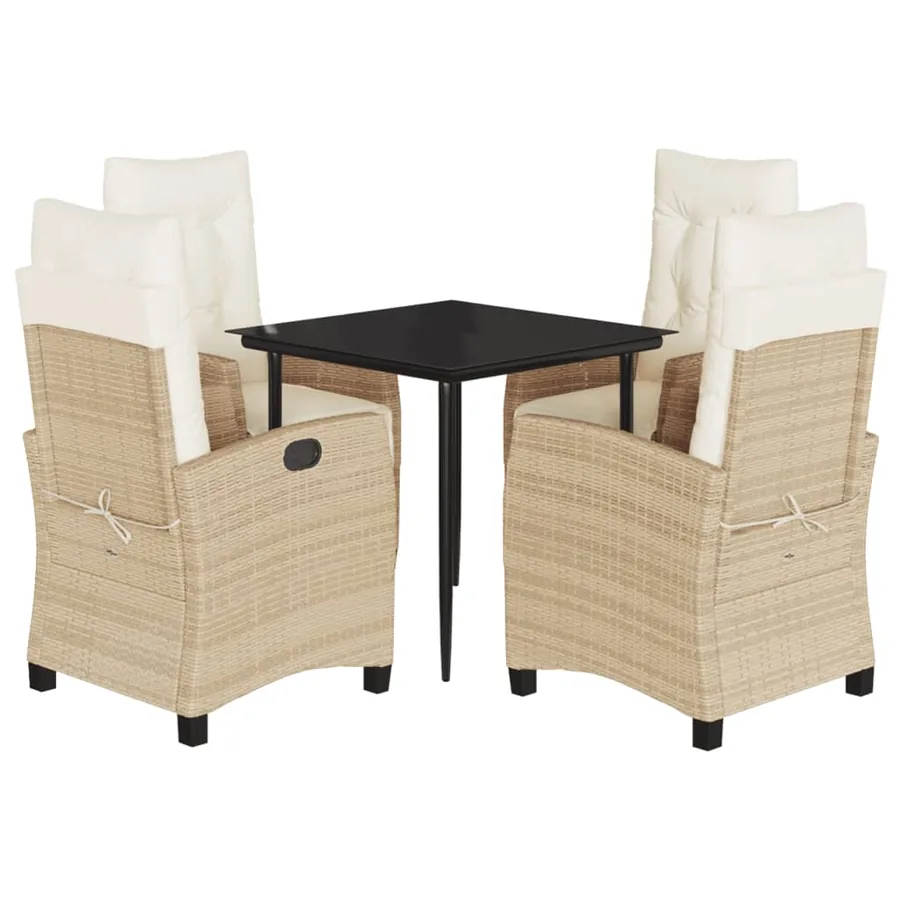 Ensemble à manger de jardin avec coussins 5pcs Beige poly rotin - 2