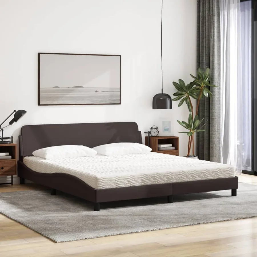 Lit avec matelas Dover marron foncé 180x200 cm tissu - 3