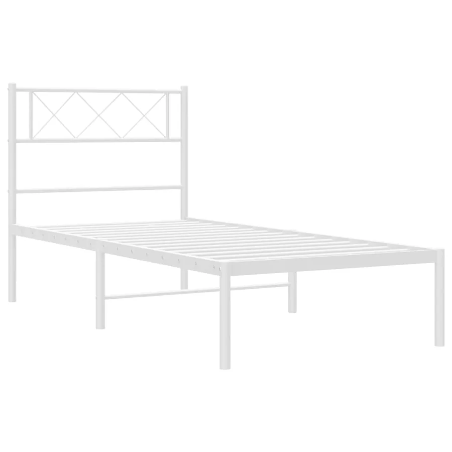 Cadre de lit métal sans matelas avec tête de lit blanc 90x190cm - 4