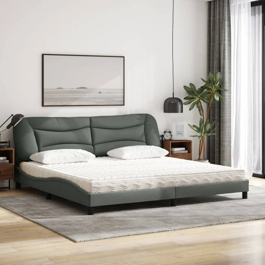 Lit avec matelas Hvar gris foncé 200x200 cm tissu - 3