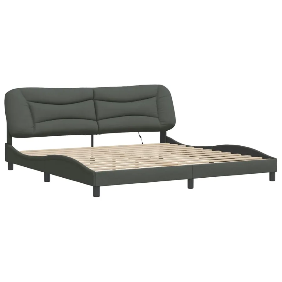 Cadre de lit avec LED sans matelas Hvar gris foncé 200x200 cm tissu - 3