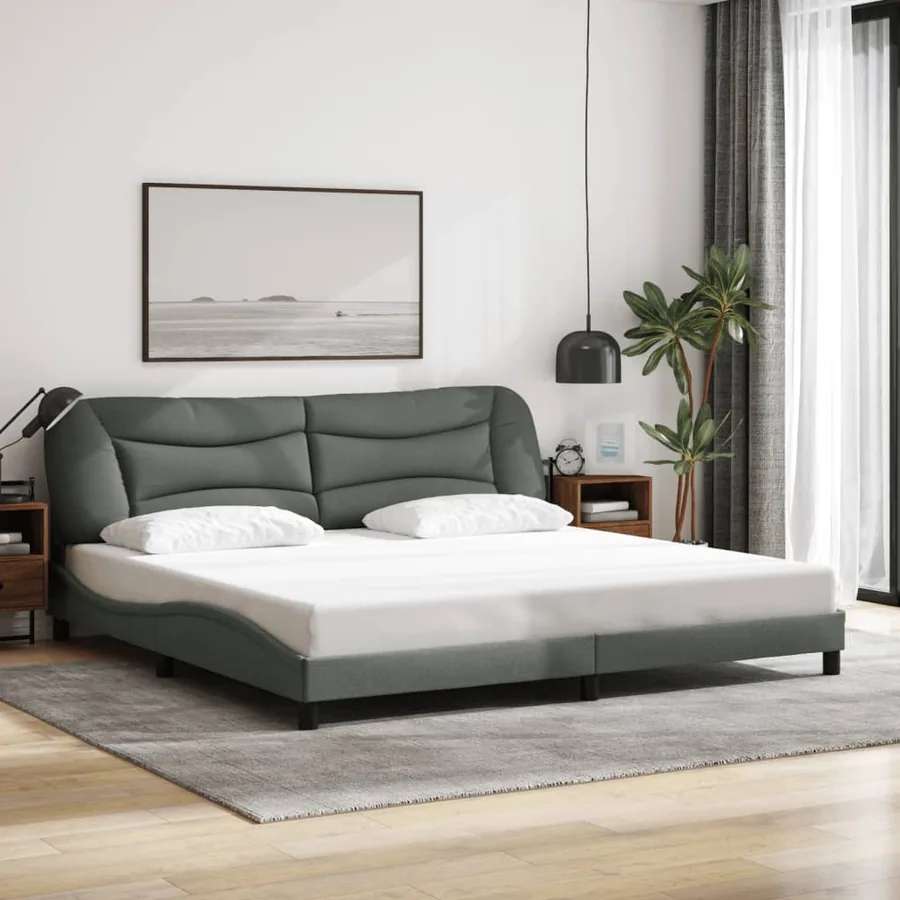 Cadre de lit avec LED sans matelas Hvar gris foncé 200x200 cm tissu - 4