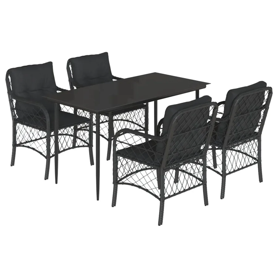 Ensemble à manger de jardin coussins 5pcs Noir Résine tressée - 2