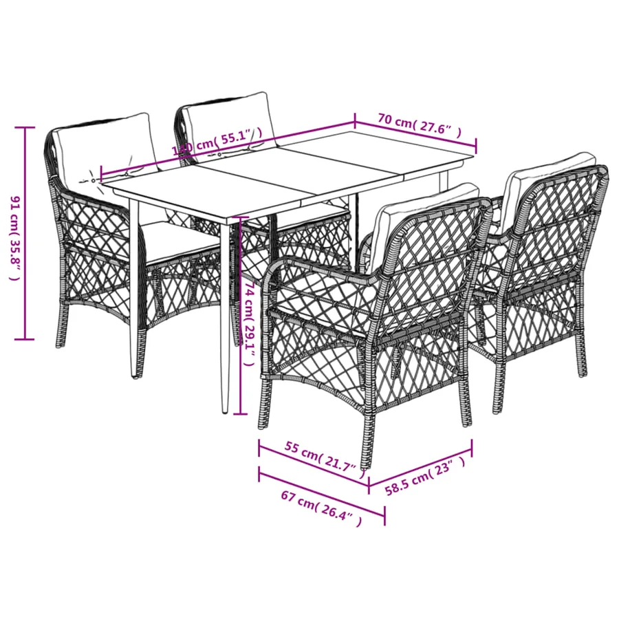 Ensemble à manger de jardin coussins 5pcs Noir Résine tressée - 7