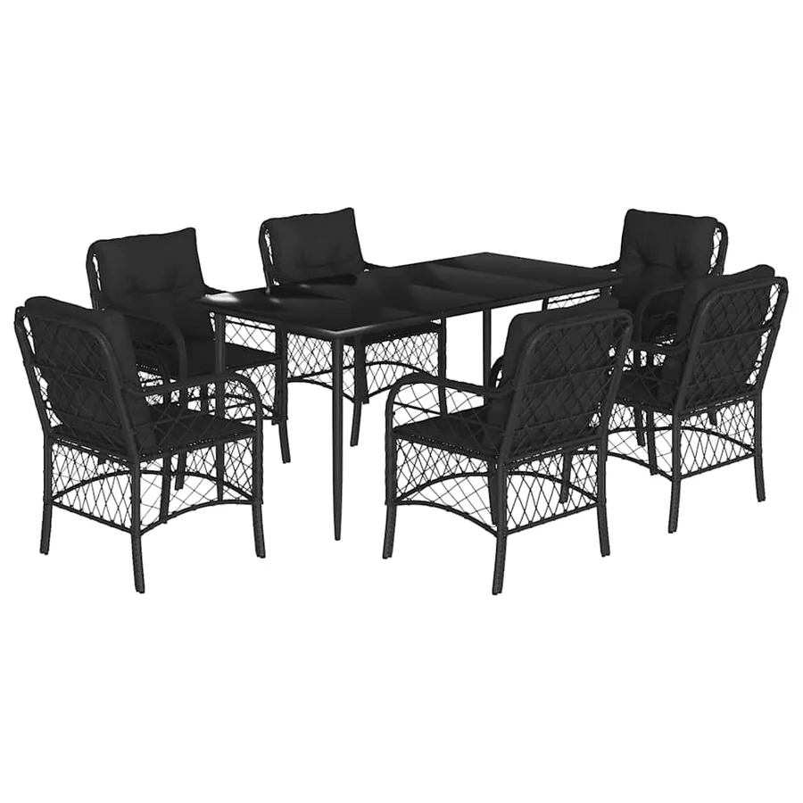 Ensemble à manger de jardin coussins 7pcs Noir Résine tressée - 2