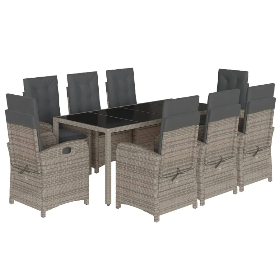 Ensemble à manger de jardin 9 pcs coussins gris résine tressée - 2