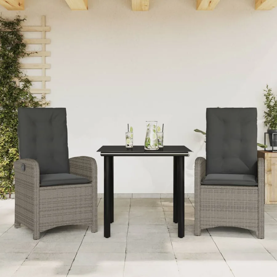 Ensemble à manger de jardin 3 pcs coussins gris résine tressée