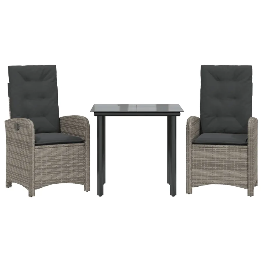 Ensemble à manger de jardin 3 pcs coussins gris résine tressée - 2