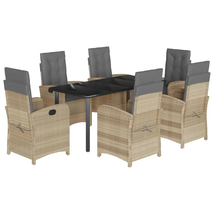 Ensemble à manger de jardin coussins 7 pcs mélange beige rotin - 2