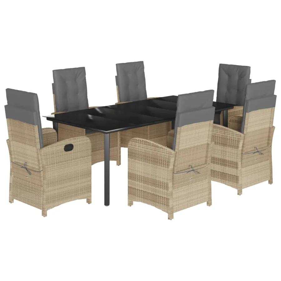 Ensemble à manger de jardin coussins 7 pcs mélange beige rotin - 2