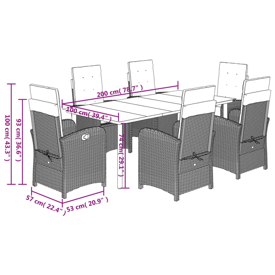 Ensemble à manger de jardin coussins 7 pcs mélange beige rotin - 9