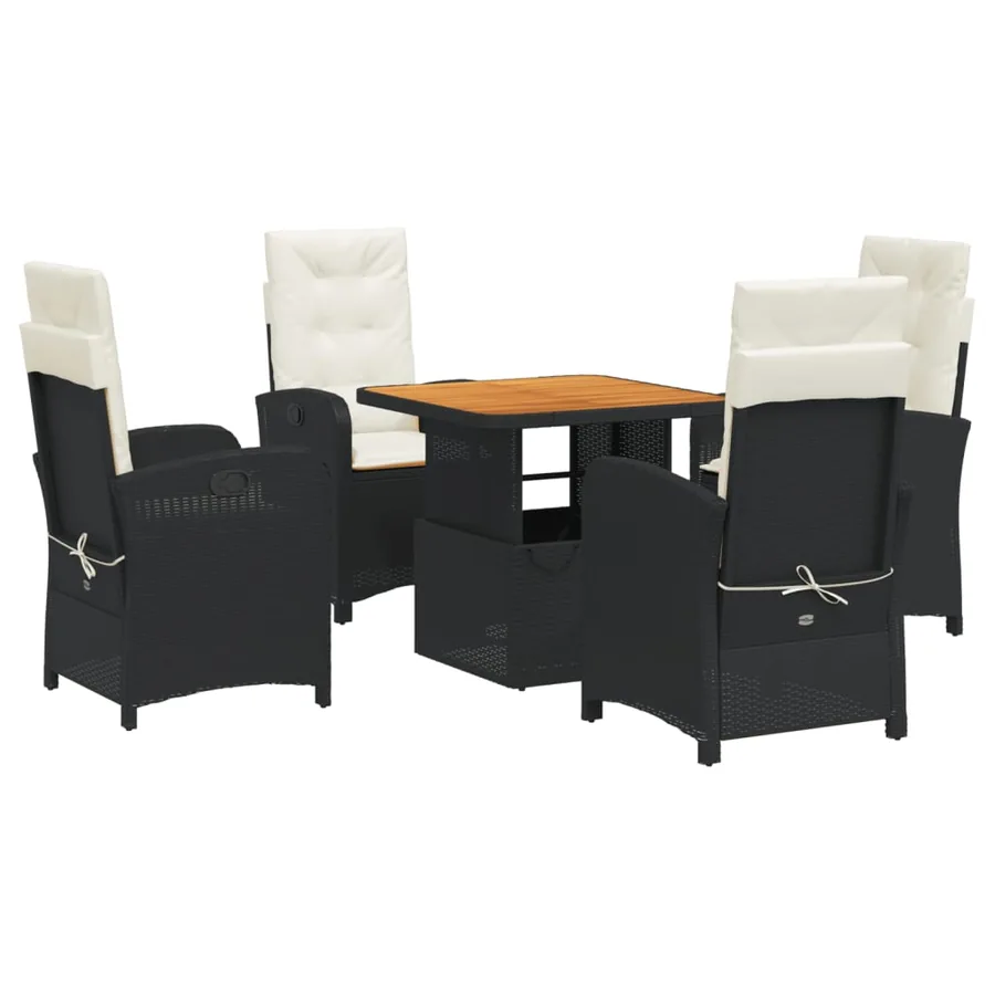 Ensemble à manger de jardin coussins 5pcs Noir Résine tressée - 2