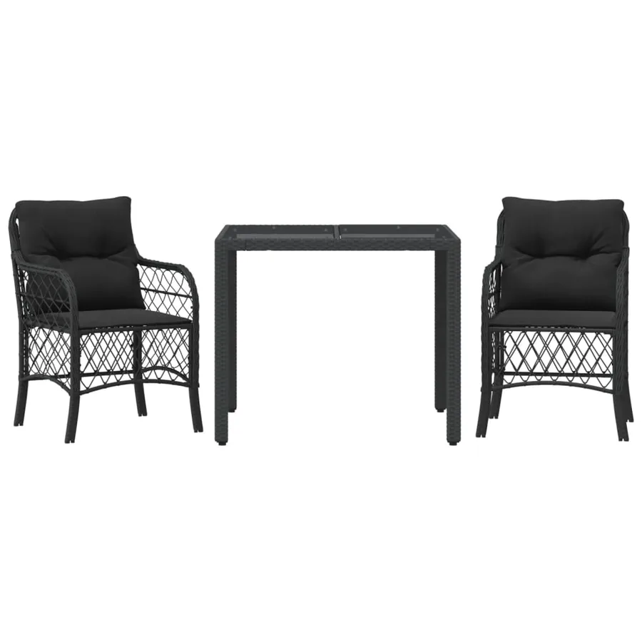 Ensemble de bistro 3 pcs avec coussins noir résine tressée - 2