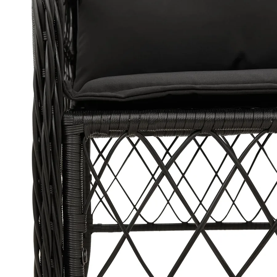 Ensemble de bistro 3 pcs avec coussins noir résine tressée - 5