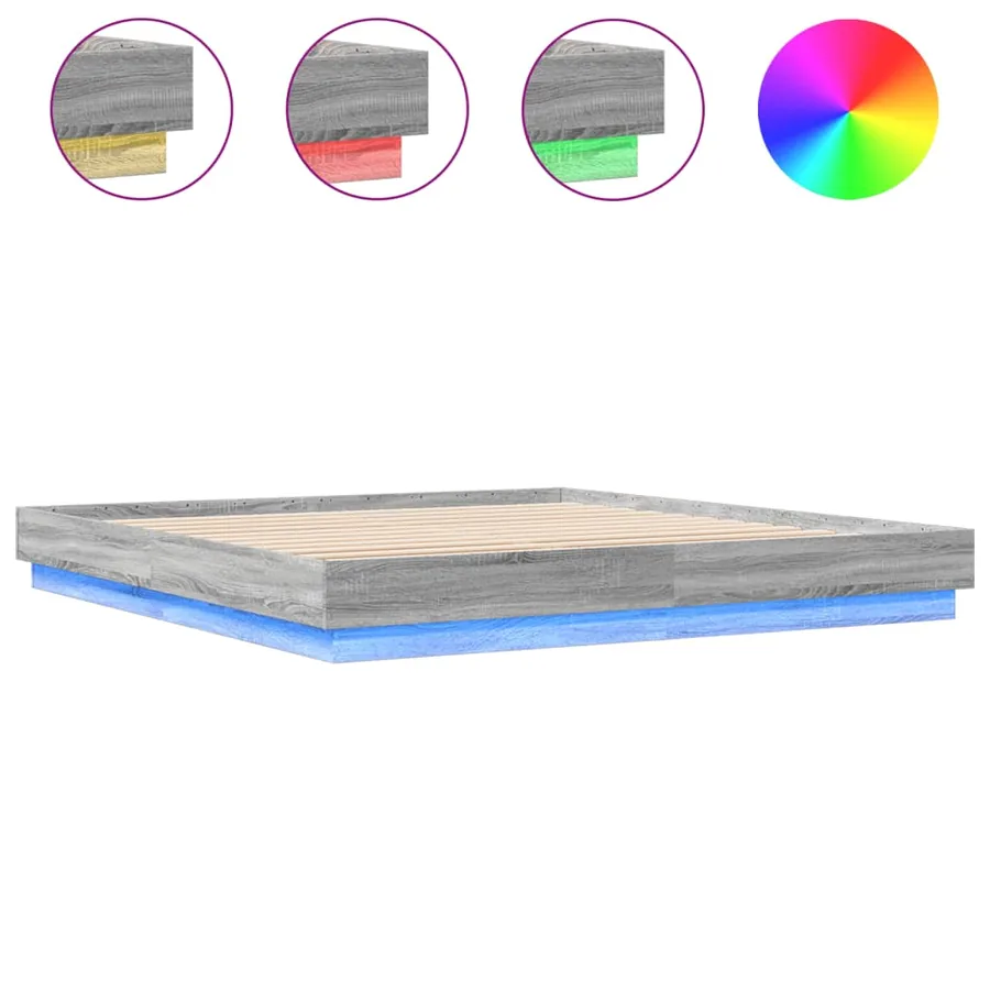 Cadre de lit avec LED sans matelas sonoma gris 200x200 cm - 2