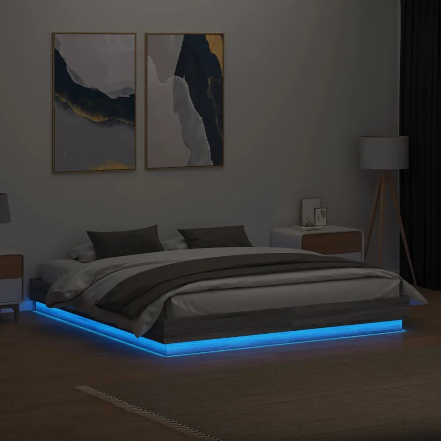 Cadre de lit avec LED sans matelas sonoma gris 200x200 cm - 4