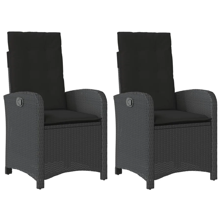 Chaises inclinables de jardin lot de 2 et coussins noir rotin - 2
