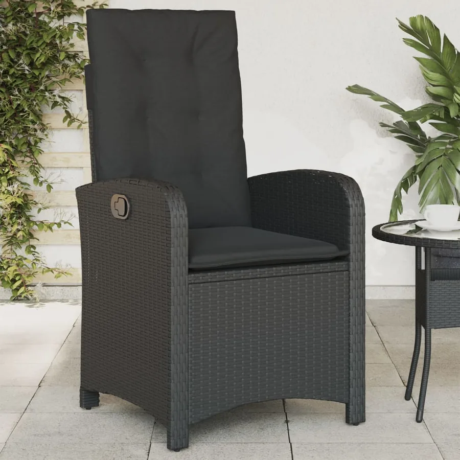 Chaises inclinables de jardin lot de 2 et coussins noir rotin - 3