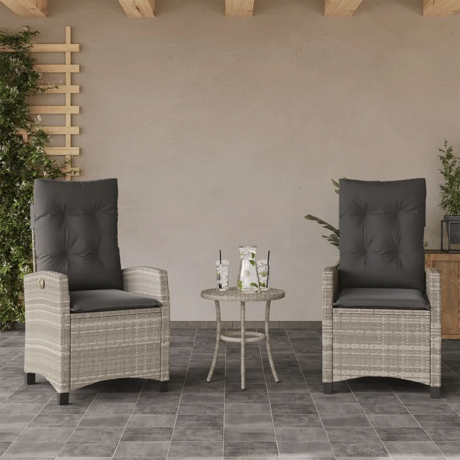 Ensemble de bistro 3 pcs et coussins gris clair résine tressée - 3
