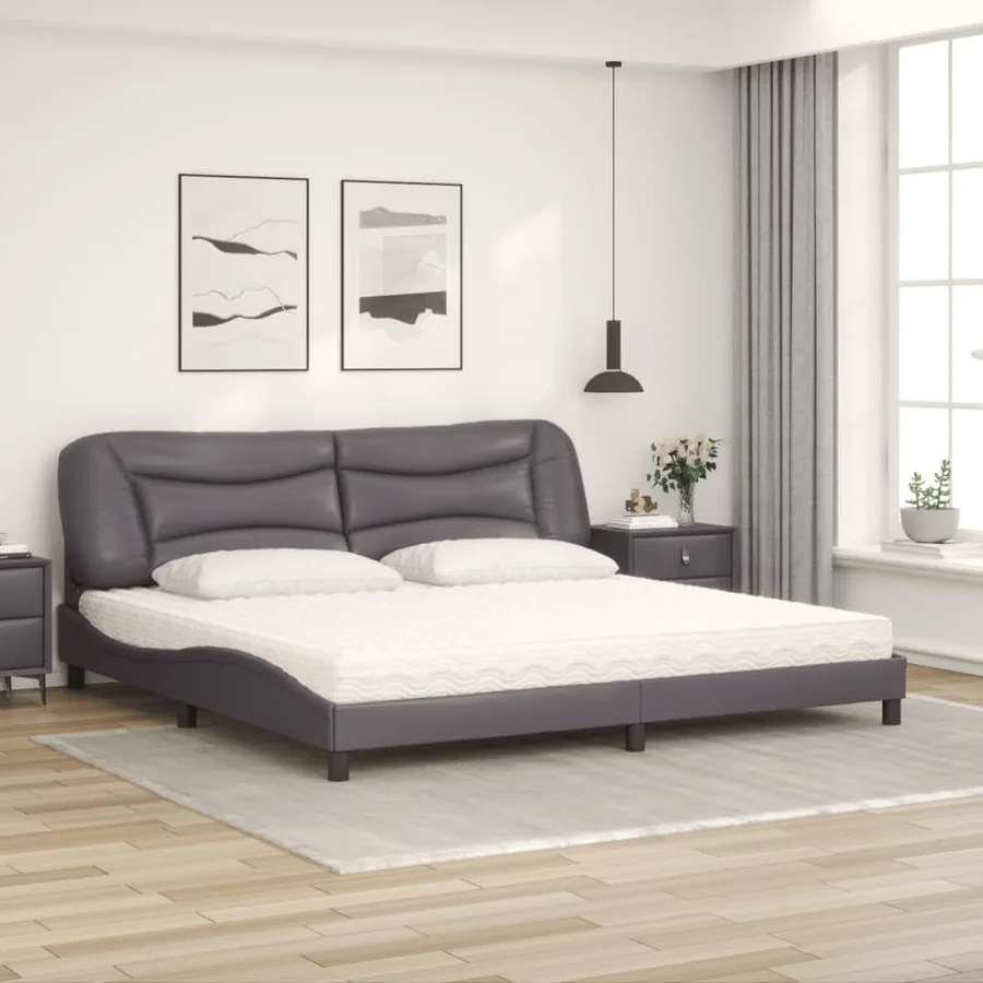 Lit avec matelas Hvar gris 200x200 cm similicuir - 3