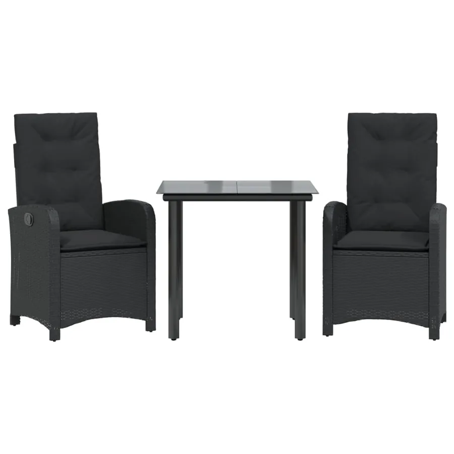 Ensemble à manger de jardin avec coussins 3 pcs Noir - 2