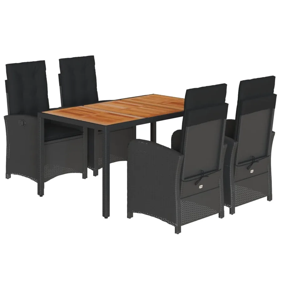 Ensemble à manger de jardin coussins 5pcs Noir Résine tressée - 2