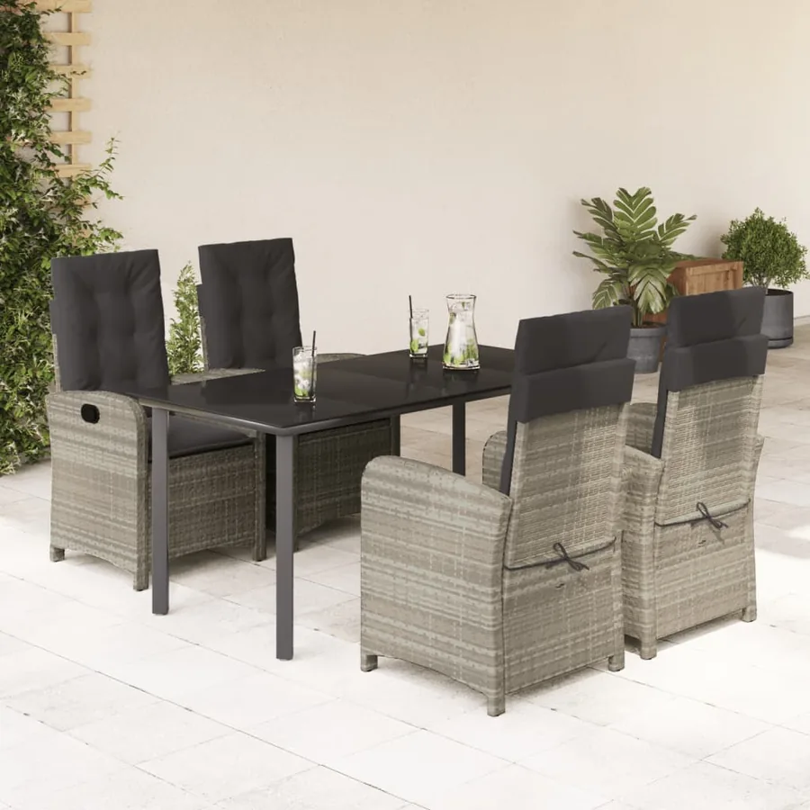 Ensemble à manger de jardin et coussins 5 pcs gris clair rotin