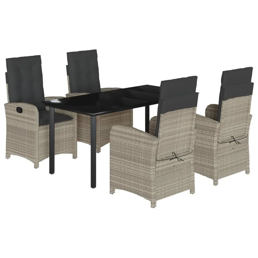 Ensemble à manger de jardin et coussins 5 pcs gris clair rotin - 2