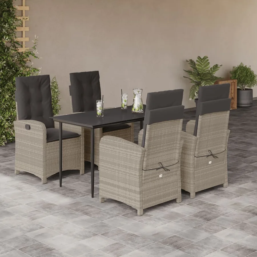 Ensemble à manger de jardin et coussins 5 pcs gris clair rotin