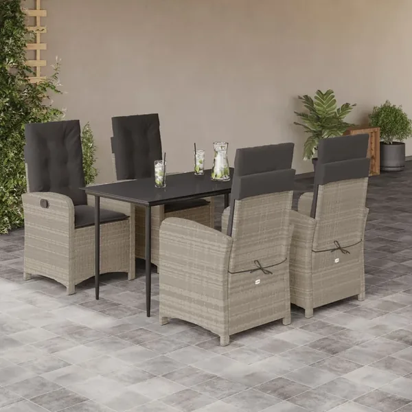 Ensemble à manger de jardin et coussins 5 pcs gris clair rotin