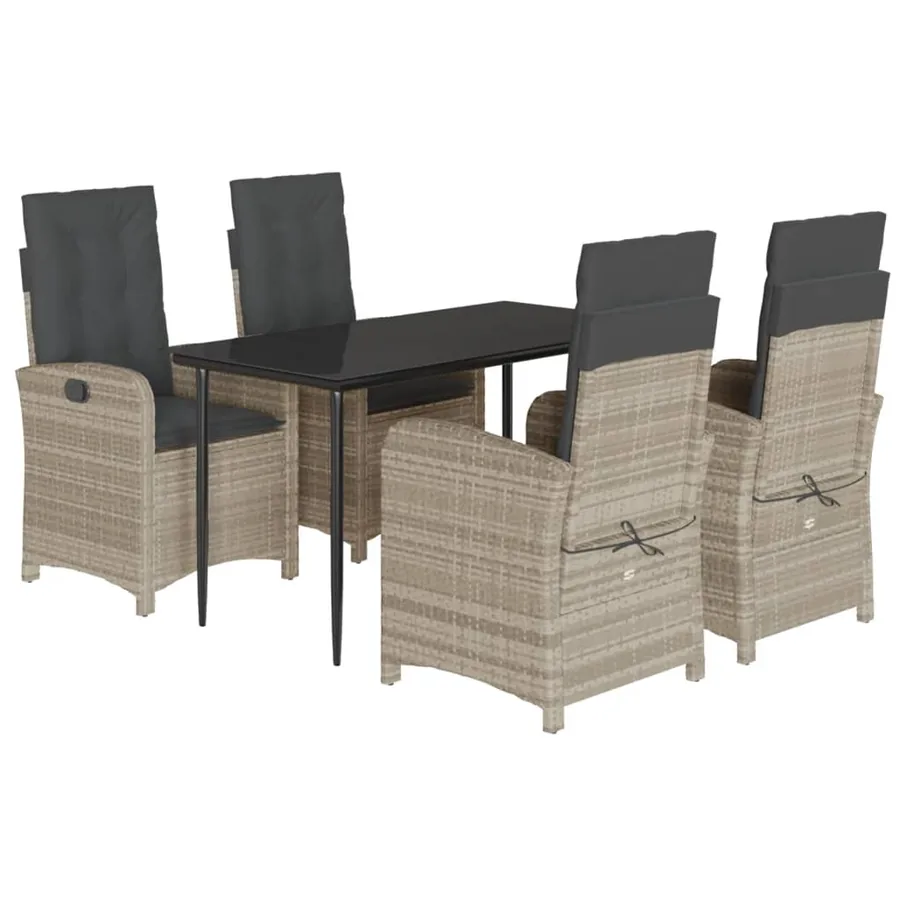 Ensemble à manger de jardin et coussins 5 pcs gris clair rotin - 2