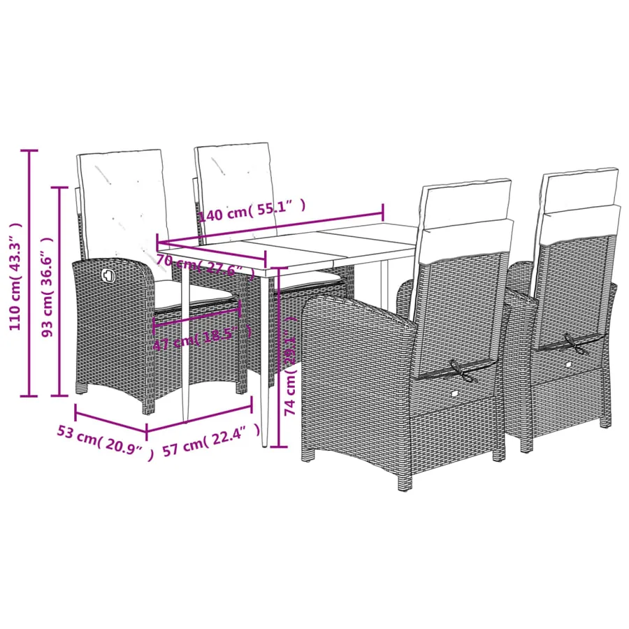 Ensemble à manger de jardin et coussins 5 pcs gris clair rotin - 9