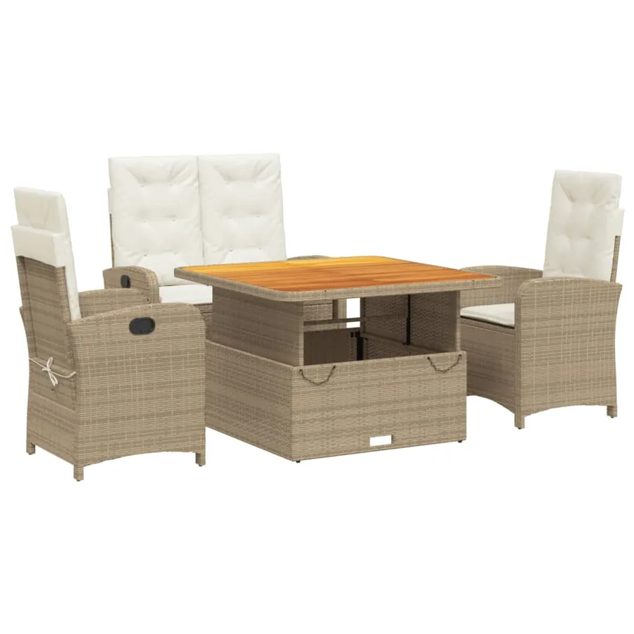 Ensemble à manger de jardin coussins 4 pcs beige résine tressée - 2