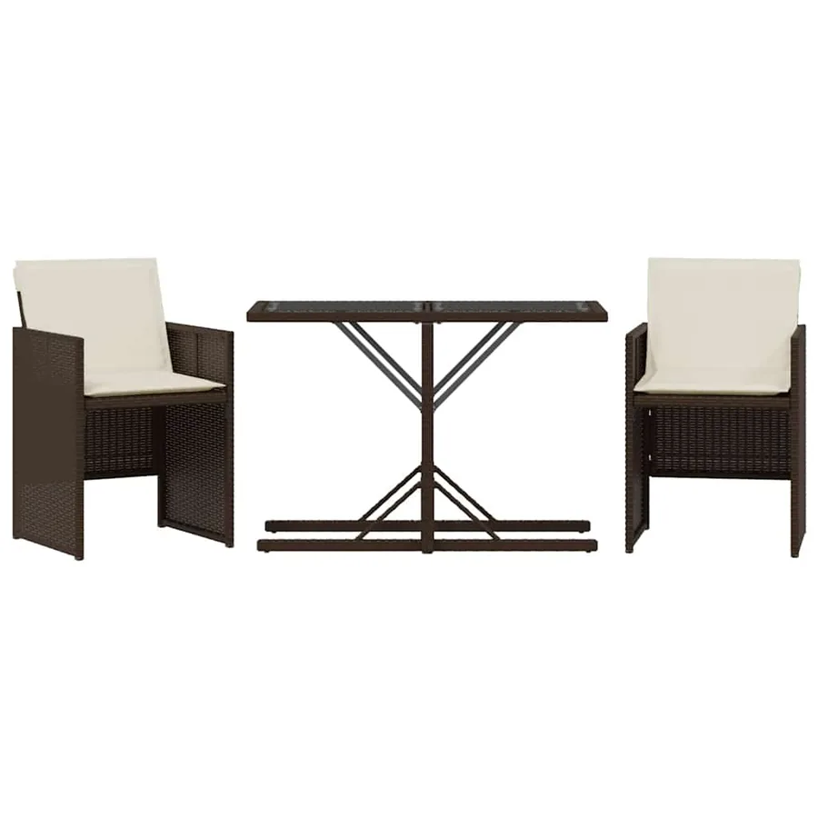 Ensemble de bistro 3 pcs avec coussins marron résine tressée - 2