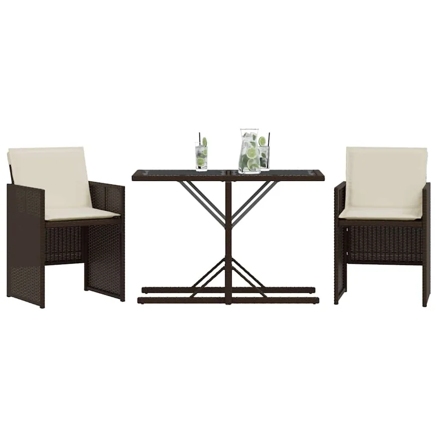 Ensemble de bistro 3 pcs avec coussins marron résine tressée - 3