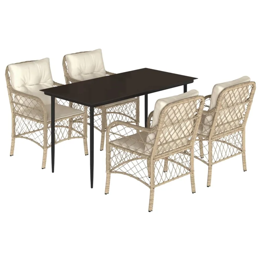 Ensemble à manger de jardin avec coussins 5pcs Beige poly rotin - 2