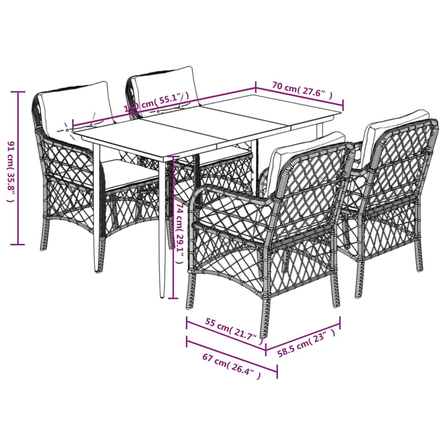 Ensemble à manger de jardin avec coussins 5pcs Beige poly rotin - 7