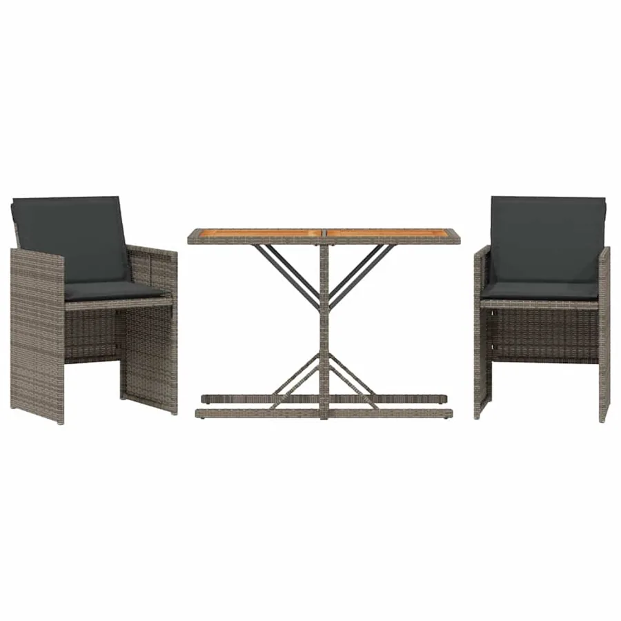 Ensemble de bistro 3 pcs avec coussins gris résine tressée - 2