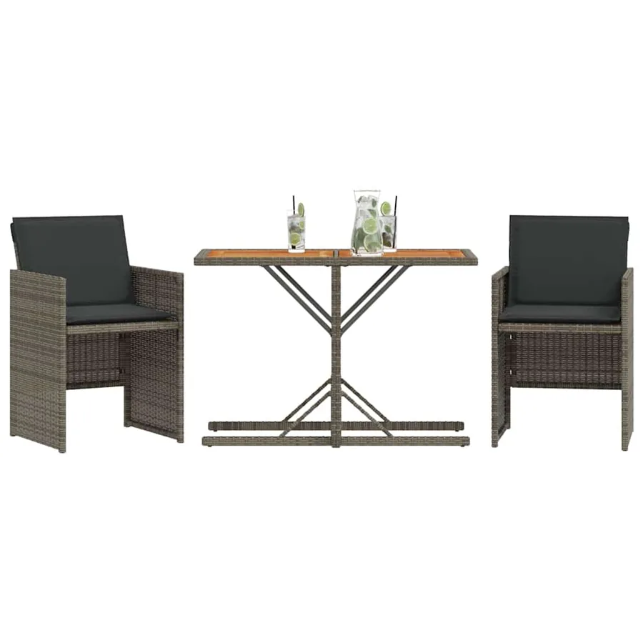 Ensemble de bistro 3 pcs avec coussins gris résine tressée - 3