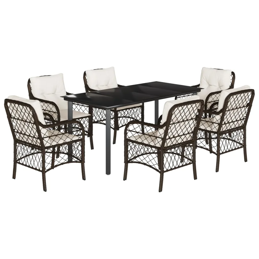 Ensemble à manger de jardin et coussins 7 pcs marron rotin - 2