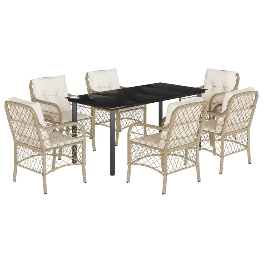 Ensemble à manger de jardin et coussins 7 pcs beige poly rotin - 2