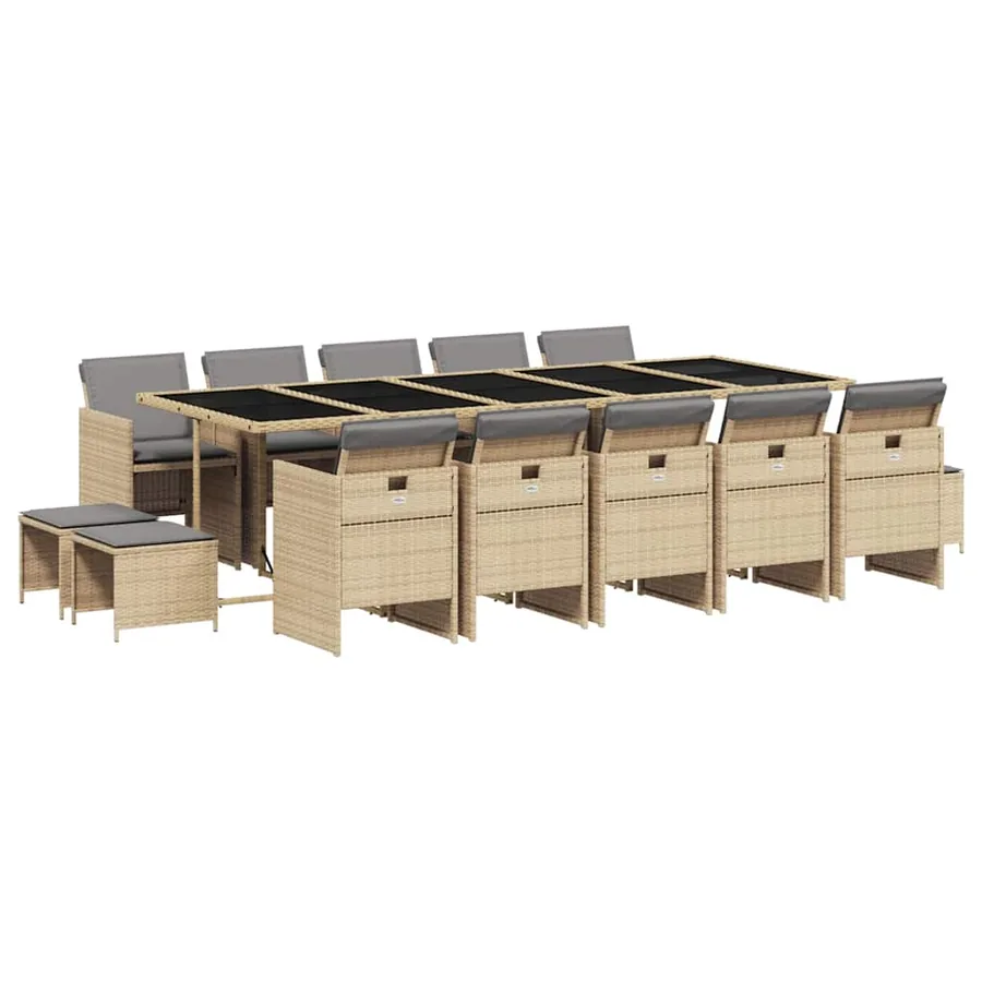 Ensemble à manger de jardin et coussins 15 pcs mélange beige - 2