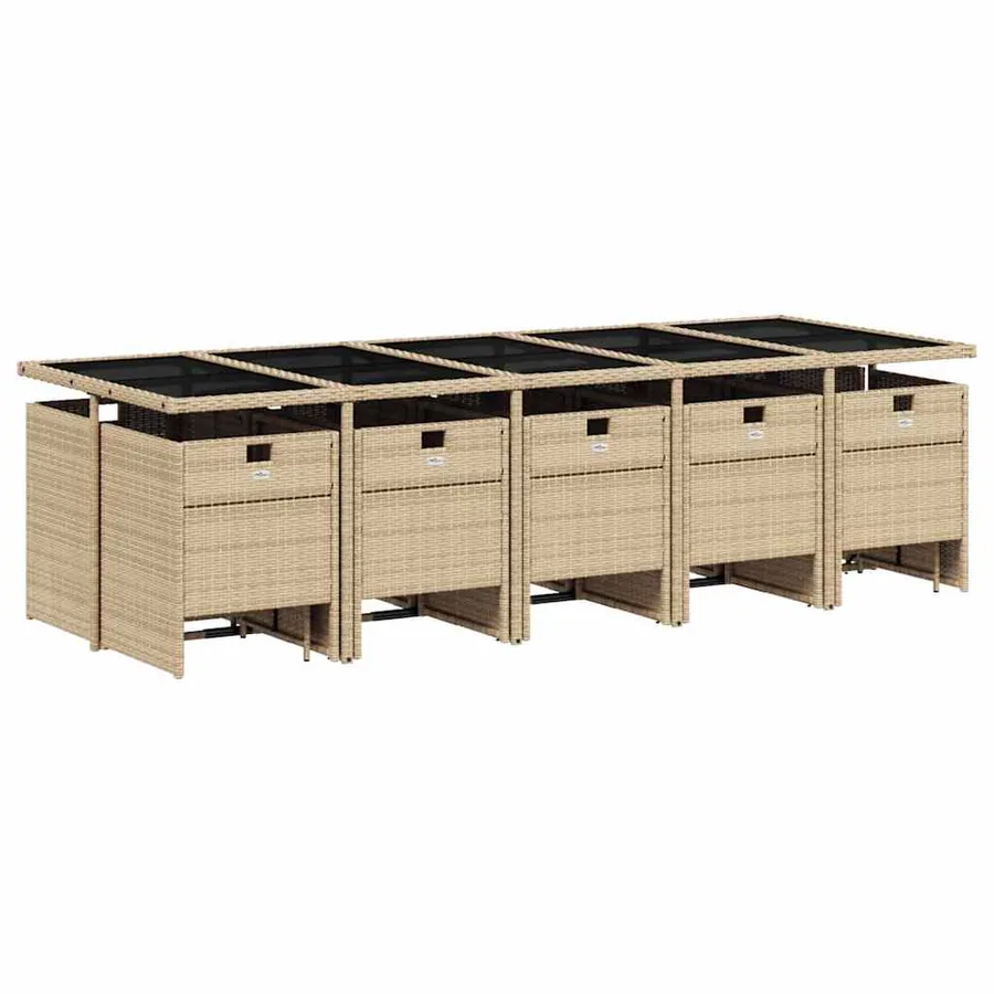 Ensemble à manger de jardin et coussins 15 pcs mélange beige - 3