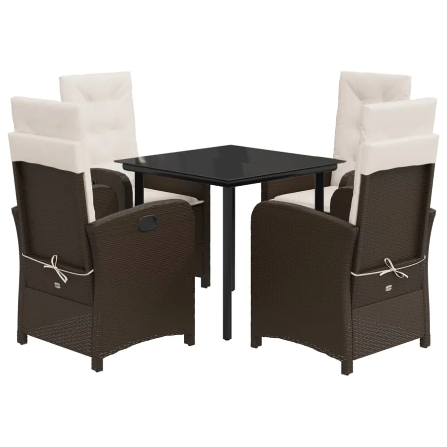 Ensemble à manger de jardin 5 pcs et coussins marron poly rotin - 2