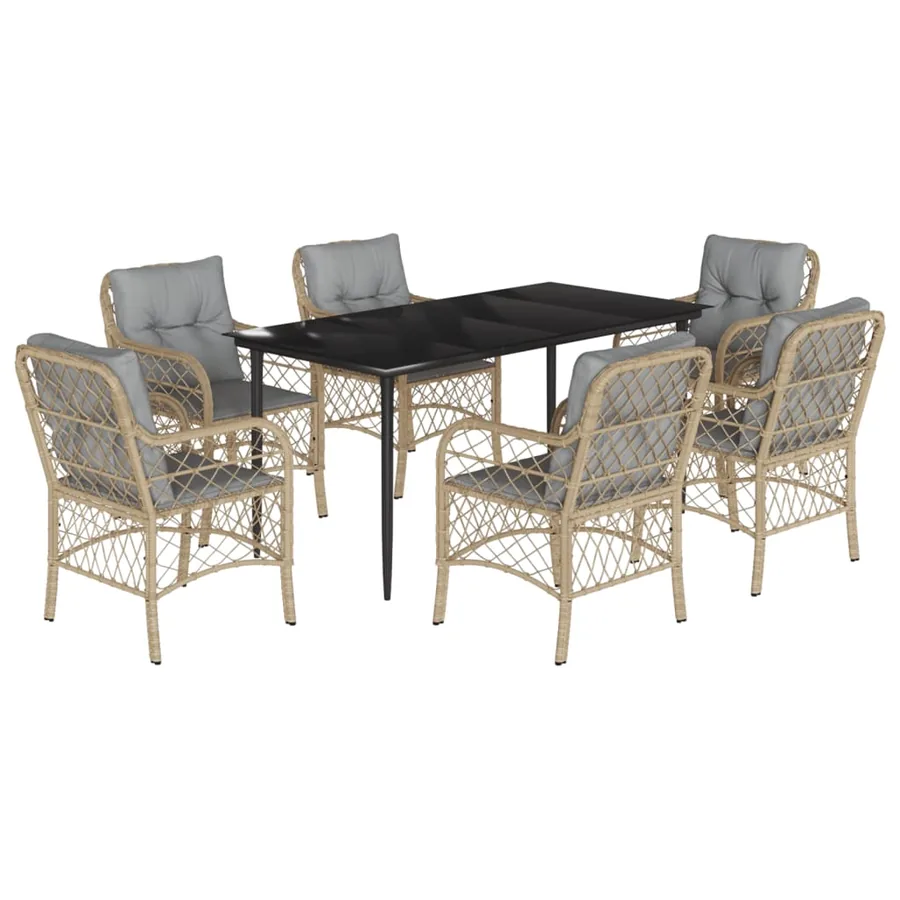 Ensemble à manger de jardin coussins 7 pcs mélange beige rotin - 2