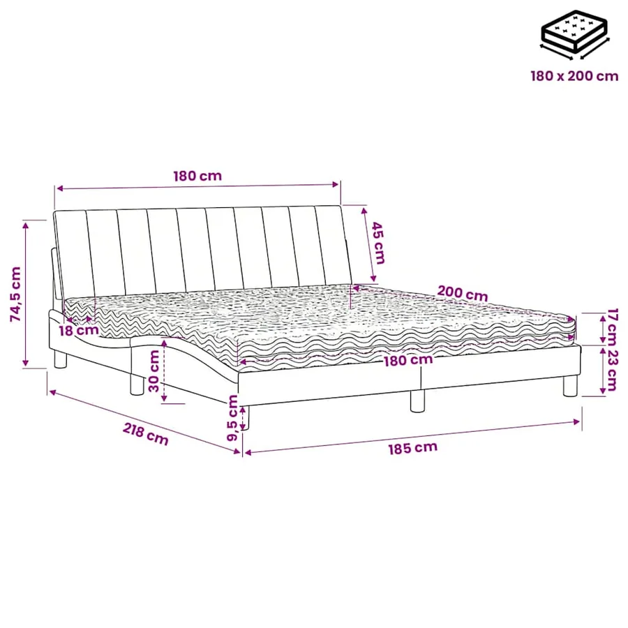 Lit avec matelas Hanko gris clair 180x200 cm velours - 11